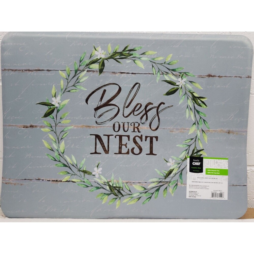 ANTI FATIGUE KITCHEN COMFORT MAT(18"x24")(Not PVC Front)BLESS OUR NEST WREATH,FC